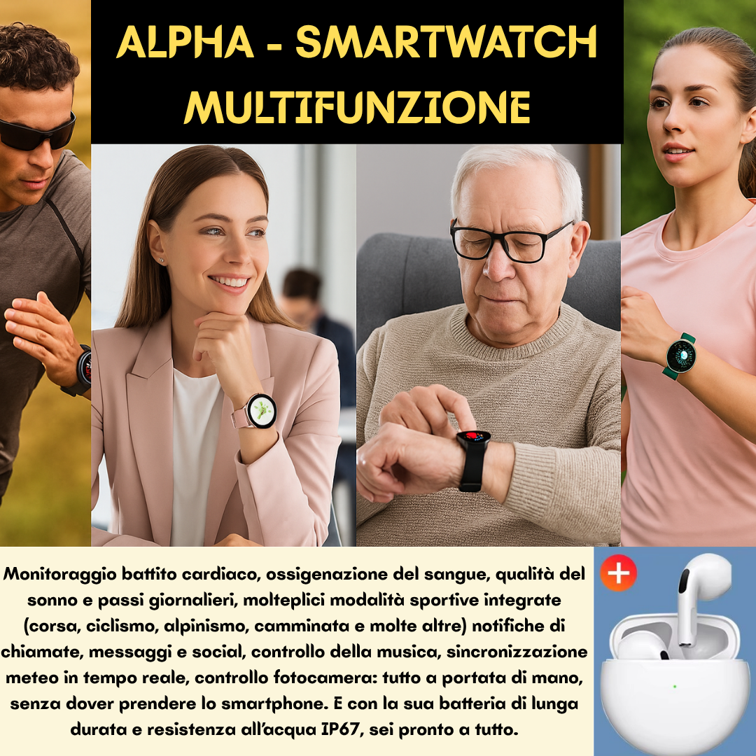 ALPHA - Smartwatch Tecnologico Multifunzione
